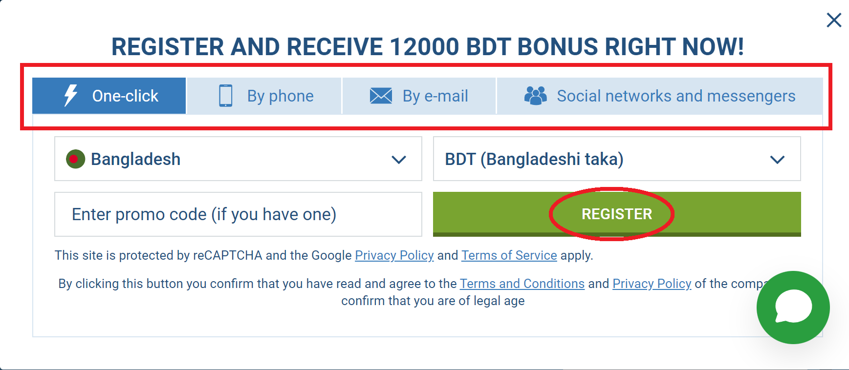 1xBet registration in Bangladesh in one click