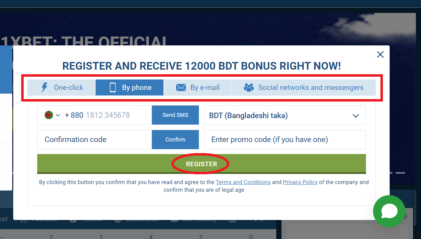 1xBet registration bd possible with a smartphone